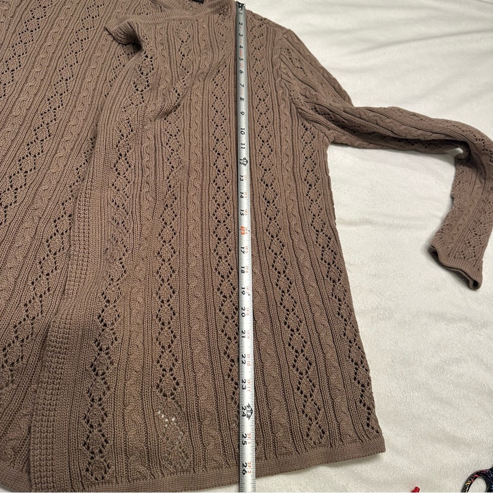 JEANNE PIERRE Light Brown Open-Front‎ Cardigan M 100% Cotton - Picture 9 of 9